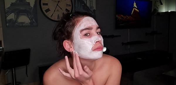  Getting a eye and face cum and piss treatment by cock while wearing a moisturizing skin face mask | spa day